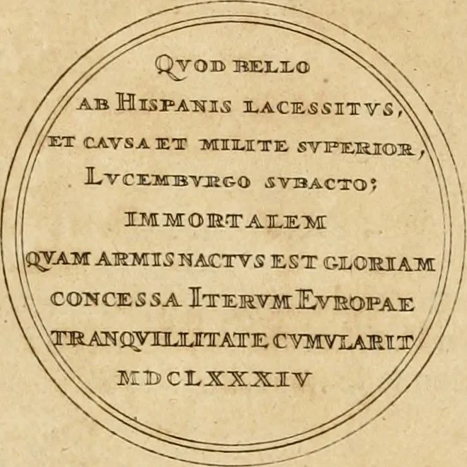 An illustration from Histoire du roy Louis le Grand, par les medailles, emblêmes, deuises, jettons, inscriptions, armoiries, et autres monumens publics, 1691, leaf 66