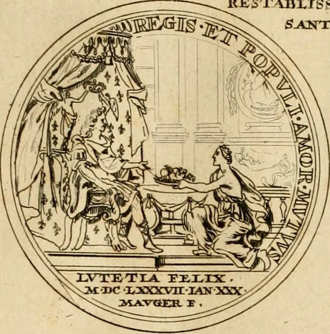 An illustration from Histoire du roy Louis le Grand, par les medailles, emblêmes, deuises, jettons, inscriptions, armoiries, et autres monumens publics, 1691, leaf 68