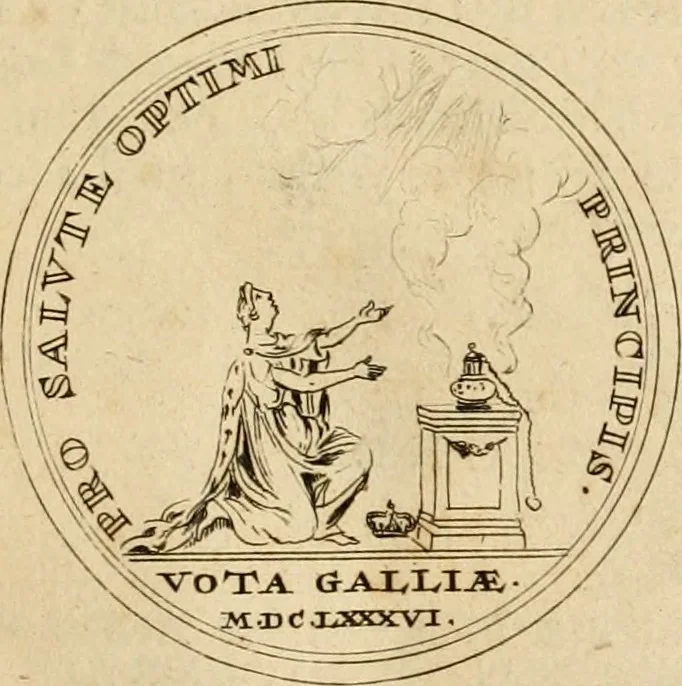 An illustration from Histoire du roy Louis le Grand, par les medailles, emblêmes, deuises, jettons, inscriptions, armoiries, et autres monumens publics, 1691, leaf 68