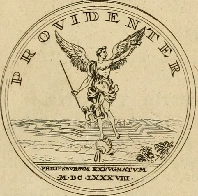 An illustration from Histoire du roy Louis le Grand, par les medailles, emblêmes, deuises, jettons, inscriptions, armoiries, et autres monumens publics, 1691, leaf 70