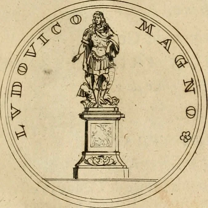 An illustration from Histoire du roy Louis le Grand, par les medailles, emblêmes, deuises, jettons, inscriptions, armoiries, et autres monumens publics, 1691, leaf 70