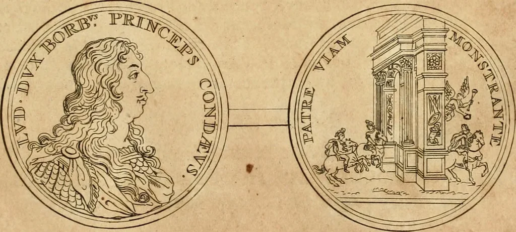An illustration from Histoire du roy Louis le Grand, par les medailles, emblêmes, deuises, jettons, inscriptions, armoiries, et autres monumens publics, 1691, leaf 72