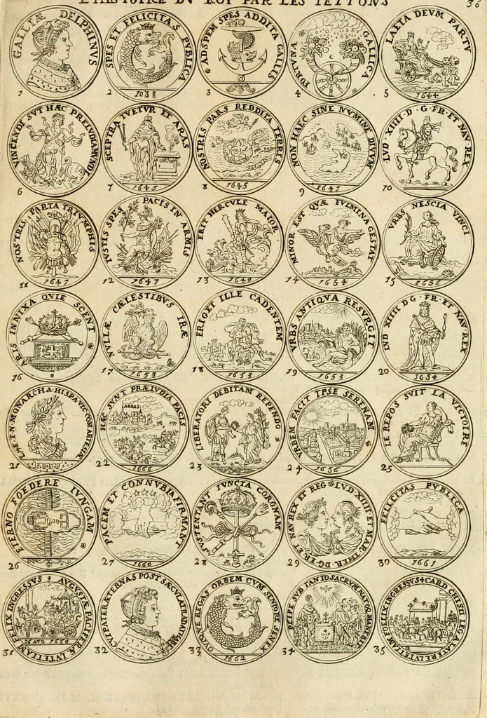An illustration from Histoire du roy Louis le Grand, par les medailles, emblêmes, deuises, jettons, inscriptions, armoiries, et autres monumens publics, 1691, leaf 76