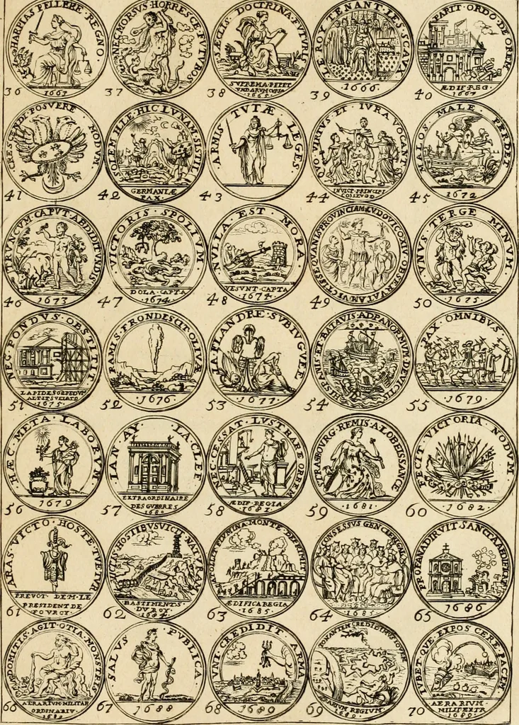 An illustration from Histoire du roy Louis le Grand, par les medailles, emblêmes, deuises, jettons, inscriptions, armoiries, et autres monumens publics, 1691, leaf 78