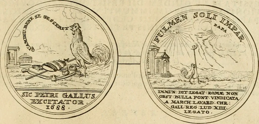 An illustration from Histoire du roy Louis le Grand, par les medailles, emblêmes, deuises, jettons, inscriptions, armoiries, et autres monumens publics, 1691, leaf 86