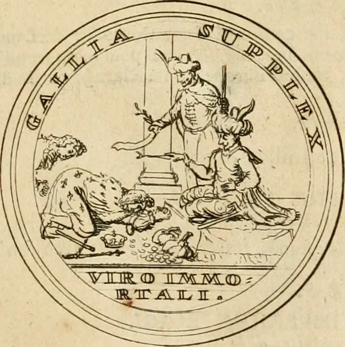 An illustration from Histoire du roy Louis le Grand, par les medailles, emblêmes, deuises, jettons, inscriptions, armoiries, et autres monumens publics, 1691, leaf 88