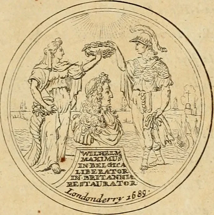 An illustration from Histoire du roy Louis le Grand, par les medailles, emblêmes, deuises, jettons, inscriptions, armoiries, et autres monumens publics, 1691, leaf 90
