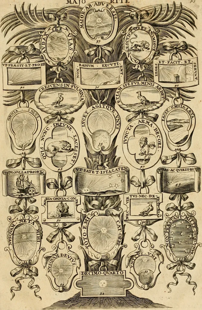 An illustration from Histoire du roy Louis le Grand, par les medailles, emblêmes, deuises, jettons, inscriptions, armoiries, et autres monumens publics, 1691, leaf 94