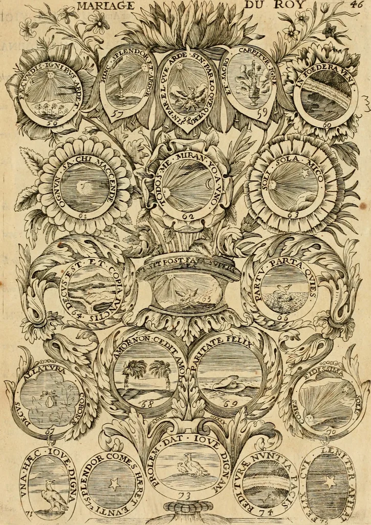 An illustration from Histoire du roy Louis le Grand, par les medailles, emblêmes, deuises, jettons, inscriptions, armoiries, et autres monumens publics, 1691, leaf 96