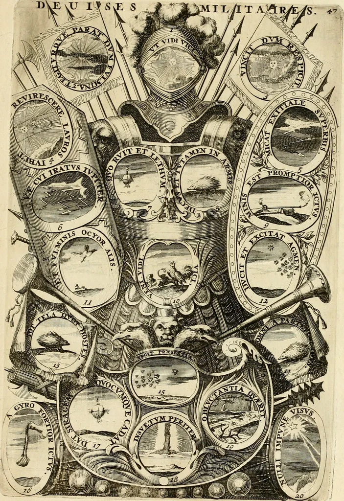 An illustration from Histoire du roy Louis le Grand, par les medailles, emblêmes, deuises, jettons, inscriptions, armoiries, et autres monumens publics, 1691, leaf 98
