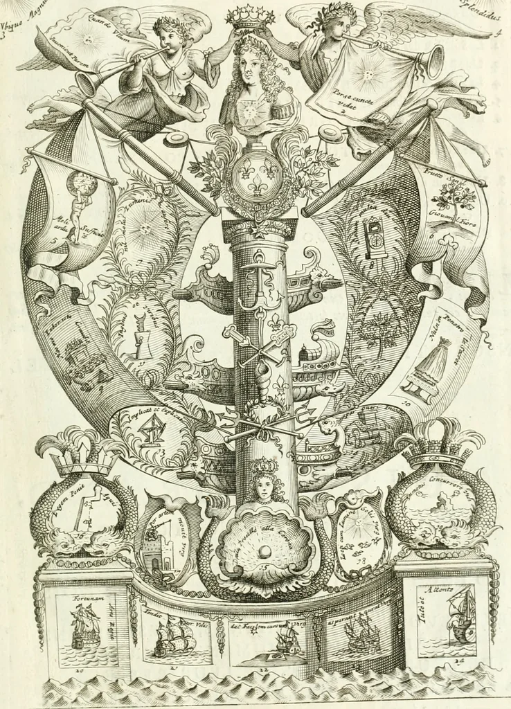 An illustration from Histoire dv roy Lovis le Grand, par les medailles, emblêmes, deuises, jettons, inscriptions, armoiries, et autres monumens publics;, 1691, leaf 100