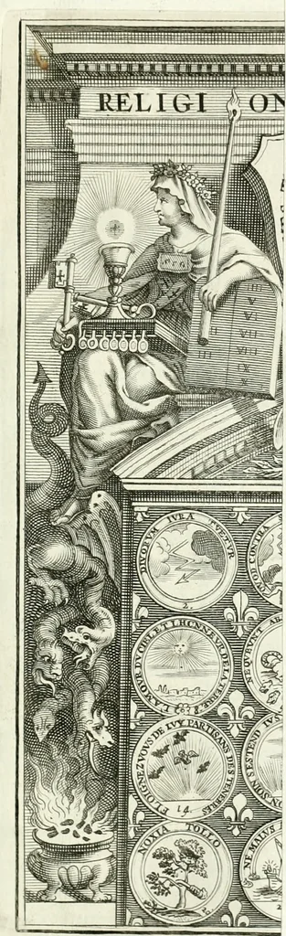 An illustration from Histoire dv roy Lovis le Grand, par les medailles, emblêmes, deuises, jettons, inscriptions, armoiries, et autres monumens publics;, 1691, leaf 104