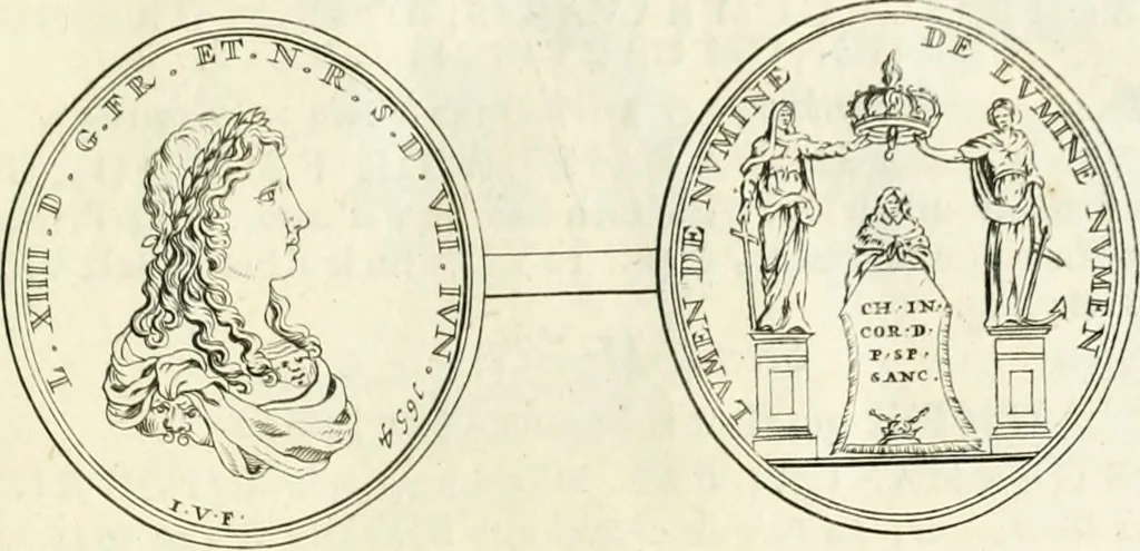 An illustration from Histoire dv roy Lovis le Grand, par les medailles, emblêmes, deuises, jettons, inscriptions, armoiries, et autres monumens publics;, 1691, leaf 16