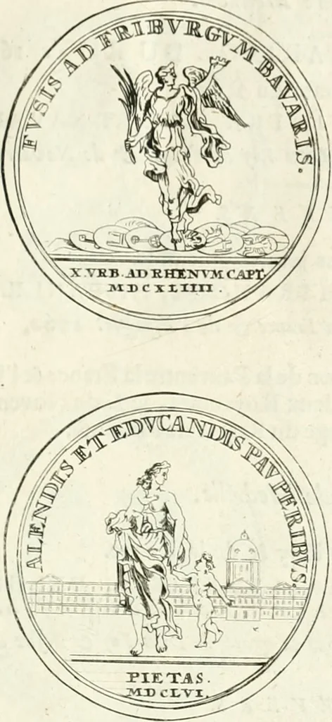 An illustration from Histoire dv roy Lovis le Grand, par les medailles, emblêmes, deuises, jettons, inscriptions, armoiries, et autres monumens publics;, 1691, leaf 18