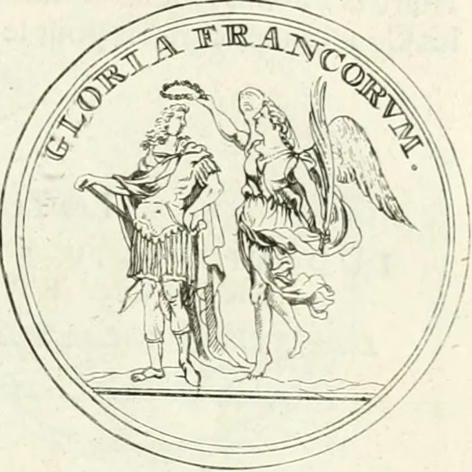 An illustration from Histoire dv roy Lovis le Grand, par les medailles, emblêmes, deuises, jettons, inscriptions, armoiries, et autres monumens publics;, 1691, leaf 18