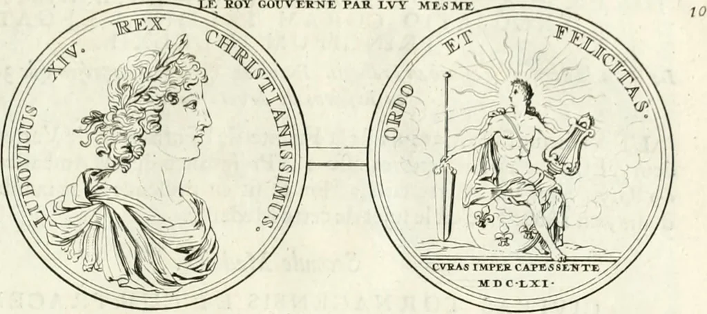 An illustration from Histoire dv roy Lovis le Grand, par les medailles, emblêmes, deuises, jettons, inscriptions, armoiries, et autres monumens publics;, 1691, leaf 24