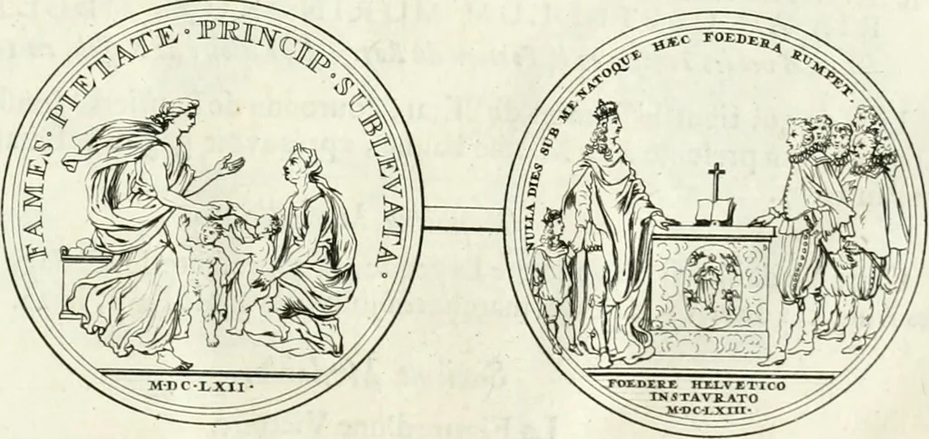 An illustration from Histoire dv roy Lovis le Grand, par les medailles, emblêmes, deuises, jettons, inscriptions, armoiries, et autres monumens publics;, 1691, leaf 24