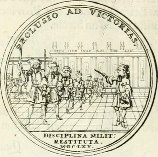 An illustration from Histoire dv roy Lovis le Grand, par les medailles, emblêmes, deuises, jettons, inscriptions, armoiries, et autres monumens publics;, 1691, leaf 28