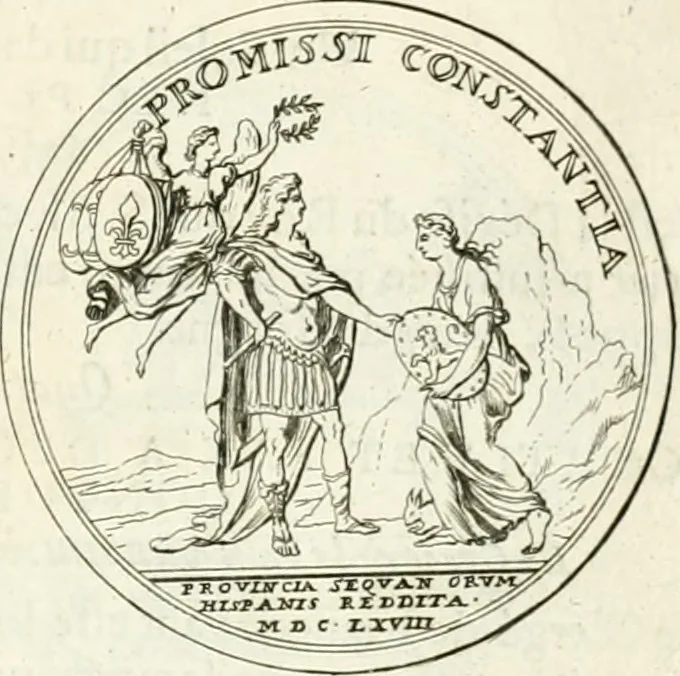 An illustration from Histoire dv roy Lovis le Grand, par les medailles, emblêmes, deuises, jettons, inscriptions, armoiries, et autres monumens publics;, 1691, leaf 30