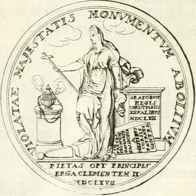 An illustration from Histoire dv roy Lovis le Grand, par les medailles, emblêmes, deuises, jettons, inscriptions, armoiries, et autres monumens publics;, 1691, leaf 30