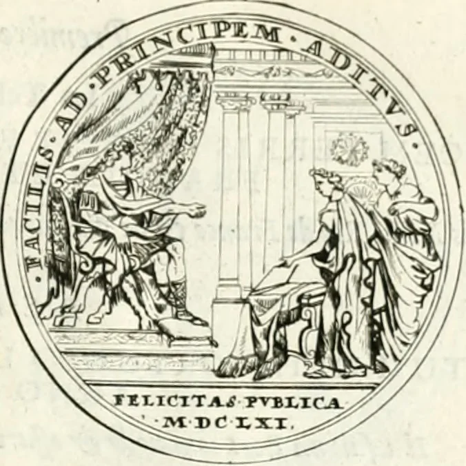 An illustration from Histoire dv roy Lovis le Grand, par les medailles, emblêmes, deuises, jettons, inscriptions, armoiries, et autres monumens publics;, 1691, leaf 32