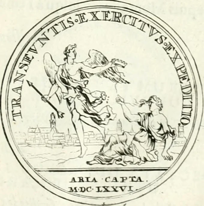 An illustration from Histoire dv roy Lovis le Grand, par les medailles, emblêmes, deuises, jettons, inscriptions, armoiries, et autres monumens publics;, 1691, leaf 32