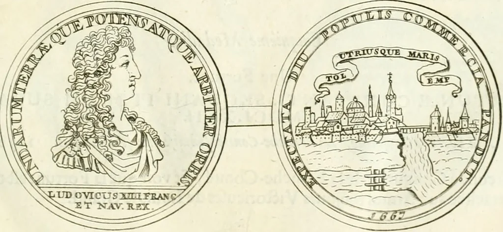 An illustration from Histoire dv roy Lovis le Grand, par les medailles, emblêmes, deuises, jettons, inscriptions, armoiries, et autres monumens publics;, 1691, leaf 34