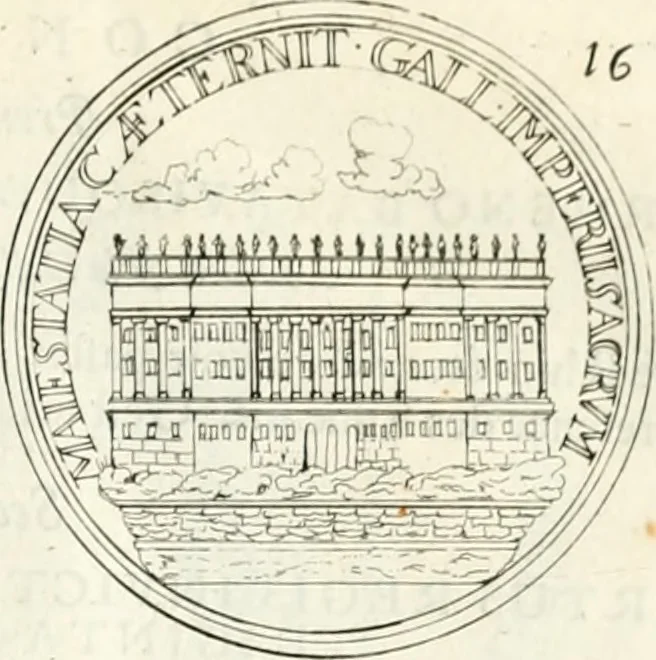An illustration from Histoire dv roy Lovis le Grand, par les medailles, emblêmes, deuises, jettons, inscriptions, armoiries, et autres monumens publics;, 1691, leaf 36