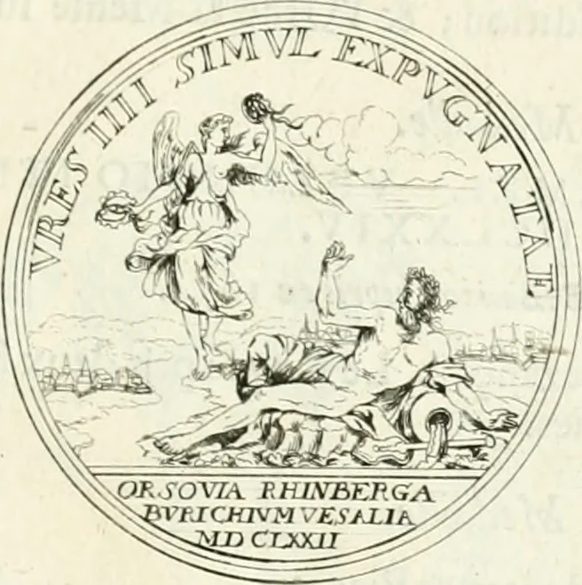 An illustration from Histoire dv roy Lovis le Grand, par les medailles, emblêmes, deuises, jettons, inscriptions, armoiries, et autres monumens publics;, 1691, leaf 36