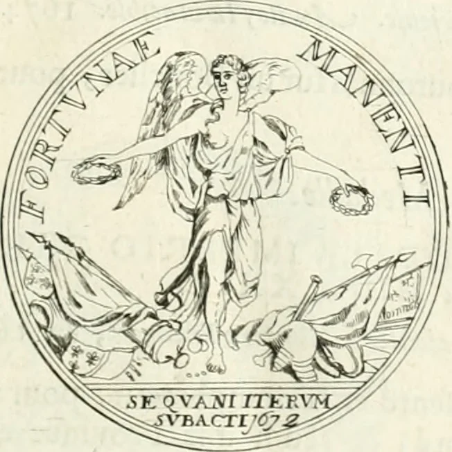 An illustration from Histoire dv roy Lovis le Grand, par les medailles, emblêmes, deuises, jettons, inscriptions, armoiries, et autres monumens publics;, 1691, leaf 36