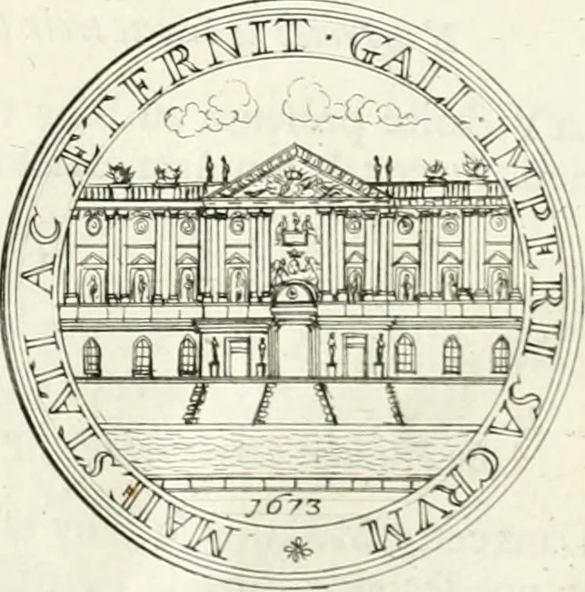 An illustration from Histoire dv roy Lovis le Grand, par les medailles, emblêmes, deuises, jettons, inscriptions, armoiries, et autres monumens publics;, 1691, leaf 36