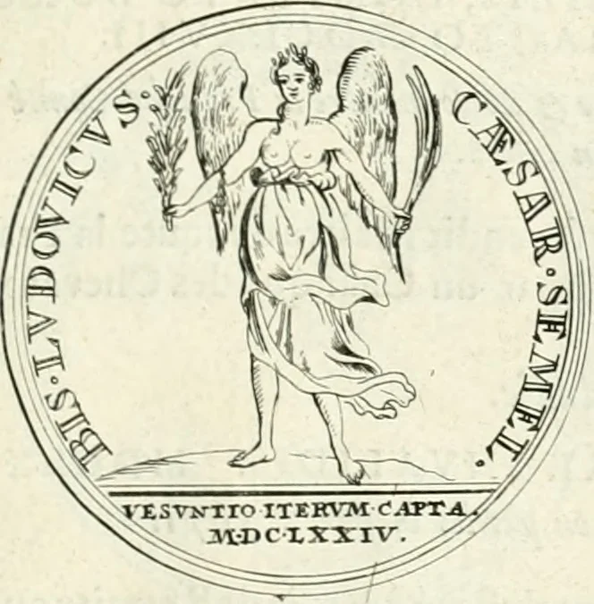 An illustration from Histoire dv roy Lovis le Grand, par les medailles, emblêmes, deuises, jettons, inscriptions, armoiries, et autres monumens publics;, 1691, leaf 38