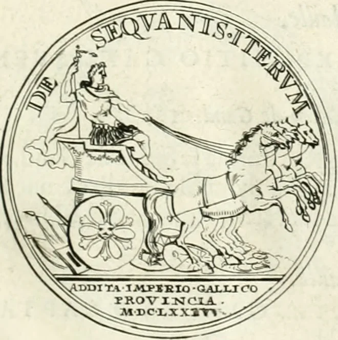 An illustration from Histoire dv roy Lovis le Grand, par les medailles, emblêmes, deuises, jettons, inscriptions, armoiries, et autres monumens publics;, 1691, leaf 38