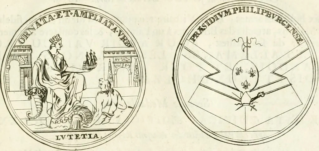 An illustration from Histoire dv roy Lovis le Grand, par les medailles, emblêmes, deuises, jettons, inscriptions, armoiries, et autres monumens publics;, 1691, leaf 40