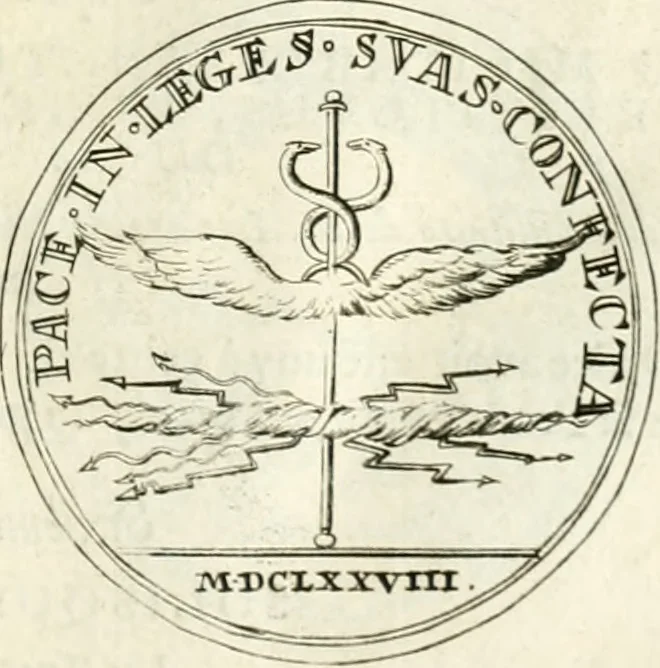 An illustration from Histoire dv roy Lovis le Grand, par les medailles, emblêmes, deuises, jettons, inscriptions, armoiries, et autres monumens publics;, 1691, leaf 44