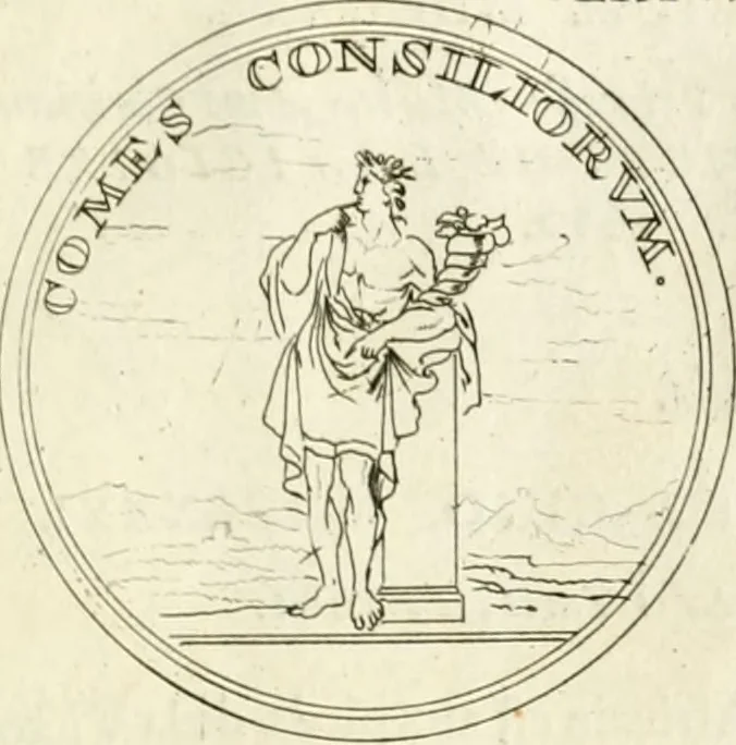 An illustration from Histoire dv roy Lovis le Grand, par les medailles, emblêmes, deuises, jettons, inscriptions, armoiries, et autres monumens publics;, 1691, leaf 46