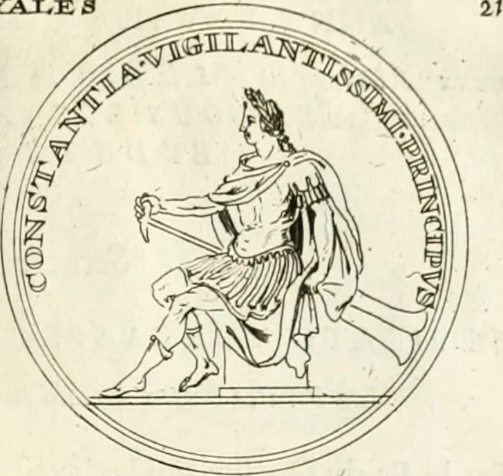 An illustration from Histoire dv roy Lovis le Grand, par les medailles, emblêmes, deuises, jettons, inscriptions, armoiries, et autres monumens publics;, 1691, leaf 46