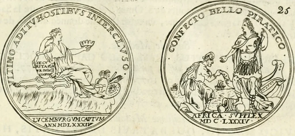 An illustration from Histoire dv roy Lovis le Grand, par les medailles, emblêmes, deuises, jettons, inscriptions, armoiries, et autres monumens publics;, 1691, leaf 54