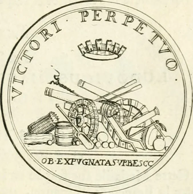 An illustration from Histoire dv roy Lovis le Grand, par les medailles, emblêmes, deuises, jettons, inscriptions, armoiries, et autres monumens publics;, 1691, leaf 60