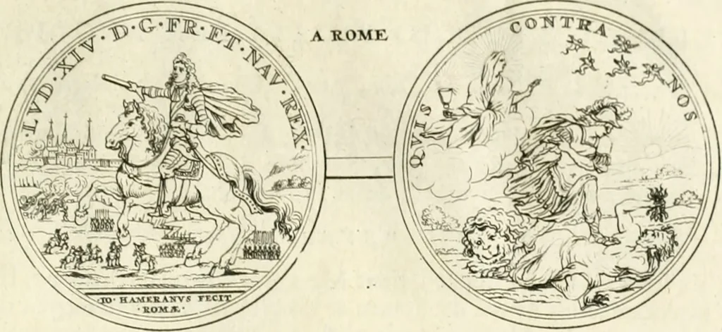 An illustration from Histoire dv roy Lovis le Grand, par les medailles, emblêmes, deuises, jettons, inscriptions, armoiries, et autres monumens publics;, 1691, leaf 62