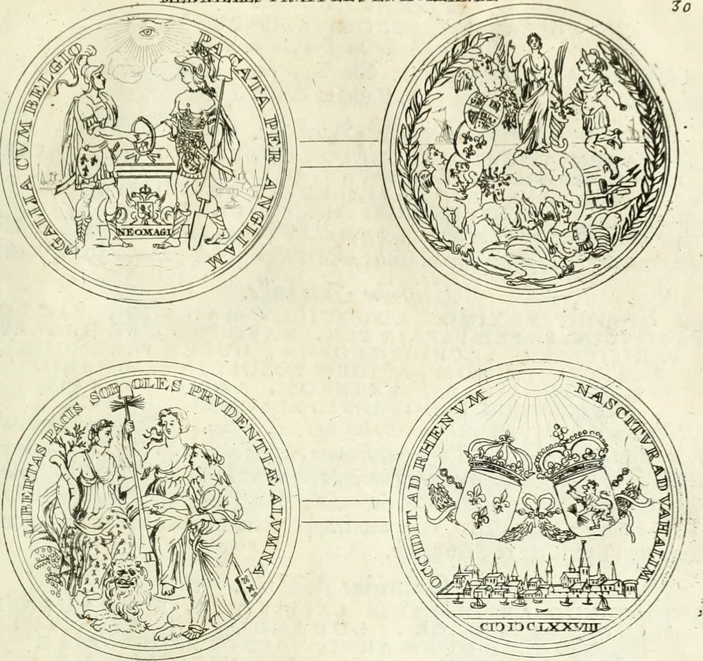 An illustration from Histoire dv roy Lovis le Grand, par les medailles, emblêmes, deuises, jettons, inscriptions, armoiries, et autres monumens publics;, 1691, leaf 64