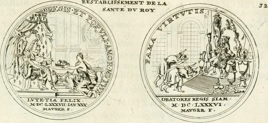 An illustration from Histoire dv roy Lovis le Grand, par les medailles, emblêmes, deuises, jettons, inscriptions, armoiries, et autres monumens publics;, 1691, leaf 68