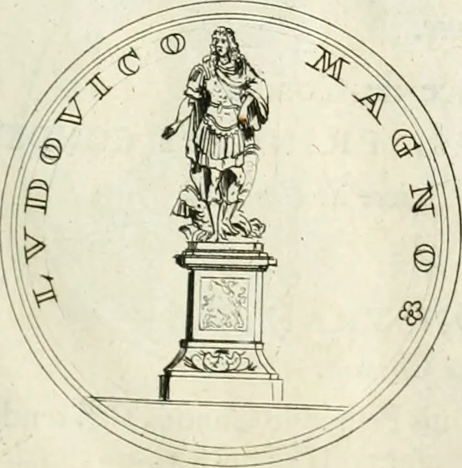 An illustration from Histoire dv roy Lovis le Grand, par les medailles, emblêmes, deuises, jettons, inscriptions, armoiries, et autres monumens publics;, 1691, leaf 70
