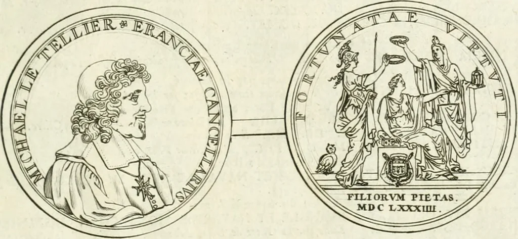 An illustration from Histoire dv roy Lovis le Grand, par les medailles, emblêmes, deuises, jettons, inscriptions, armoiries, et autres monumens publics;, 1691, leaf 74