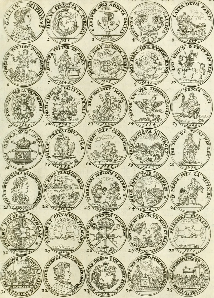An illustration from Histoire dv roy Lovis le Grand, par les medailles, emblêmes, deuises, jettons, inscriptions, armoiries, et autres monumens publics;, 1691, leaf 76