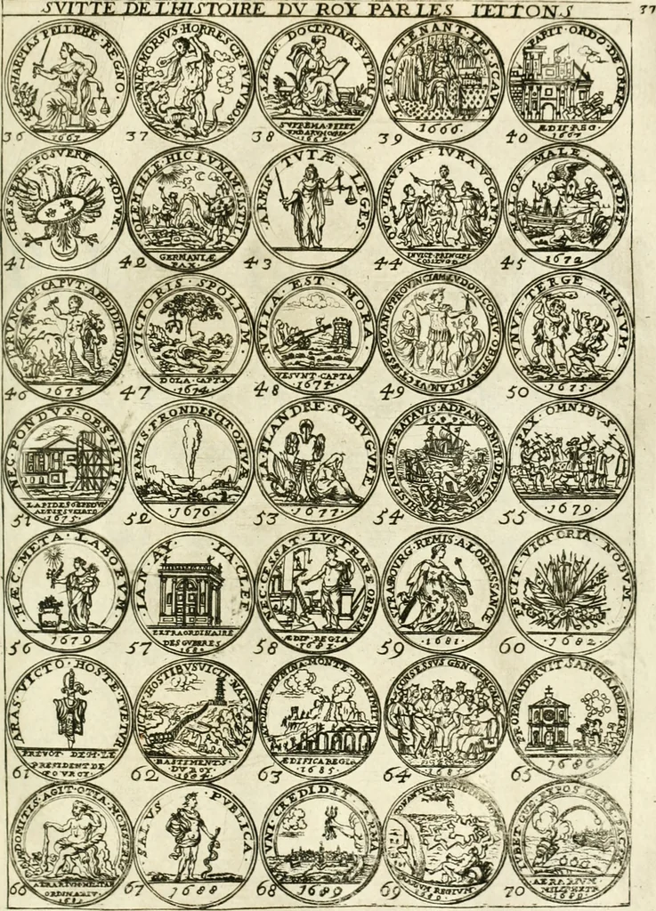 An illustration from Histoire dv roy Lovis le Grand, par les medailles, emblêmes, deuises, jettons, inscriptions, armoiries, et autres monumens publics;, 1691, leaf 78