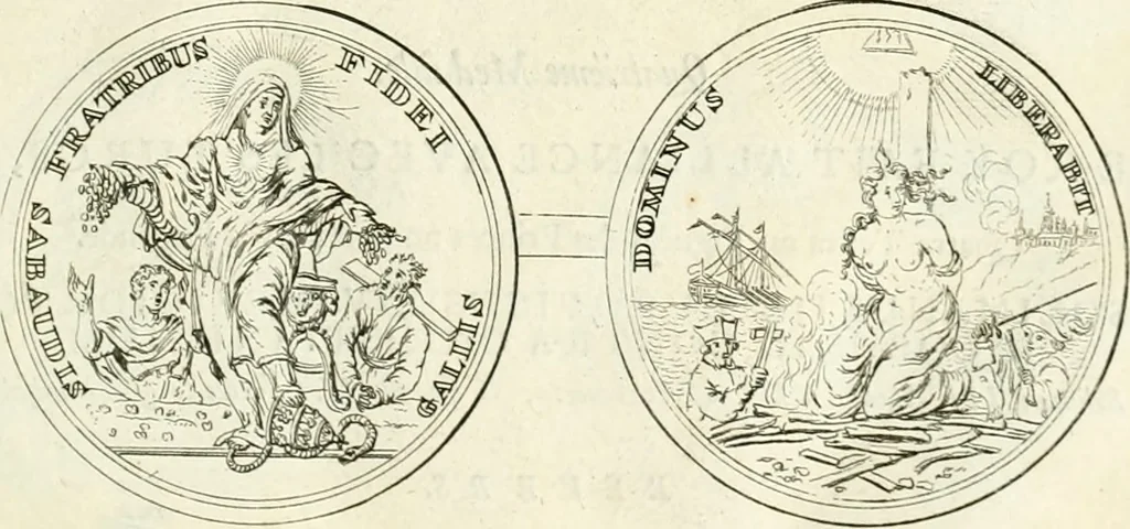 An illustration from Histoire dv roy Lovis le Grand, par les medailles, emblêmes, deuises, jettons, inscriptions, armoiries, et autres monumens publics;, 1691, leaf 82