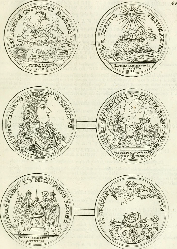 An illustration from Histoire dv roy Lovis le Grand, par les medailles, emblêmes, deuises, jettons, inscriptions, armoiries, et autres monumens publics;, 1691, leaf 84