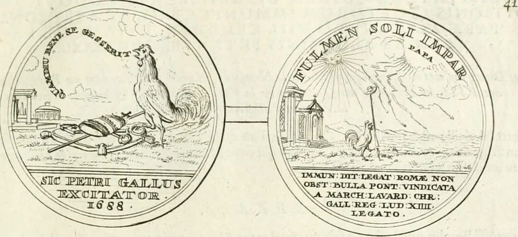 An illustration from Histoire dv roy Lovis le Grand, par les medailles, emblêmes, deuises, jettons, inscriptions, armoiries, et autres monumens publics;, 1691, leaf 86