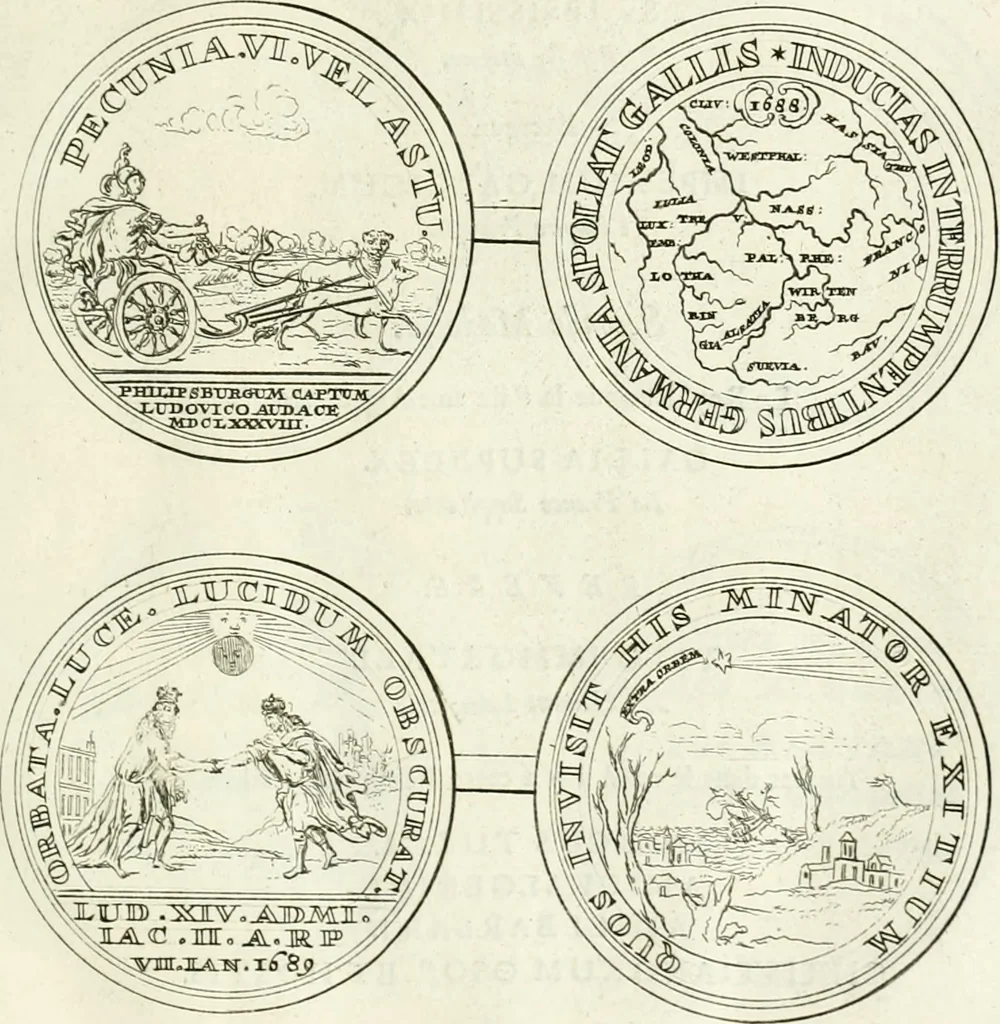 An illustration from Histoire dv roy Lovis le Grand, par les medailles, emblêmes, deuises, jettons, inscriptions, armoiries, et autres monumens publics;, 1691, leaf 86